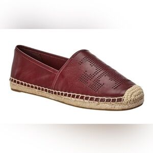Tory Burch Burgundy Perforated Logo Espadrille Flats